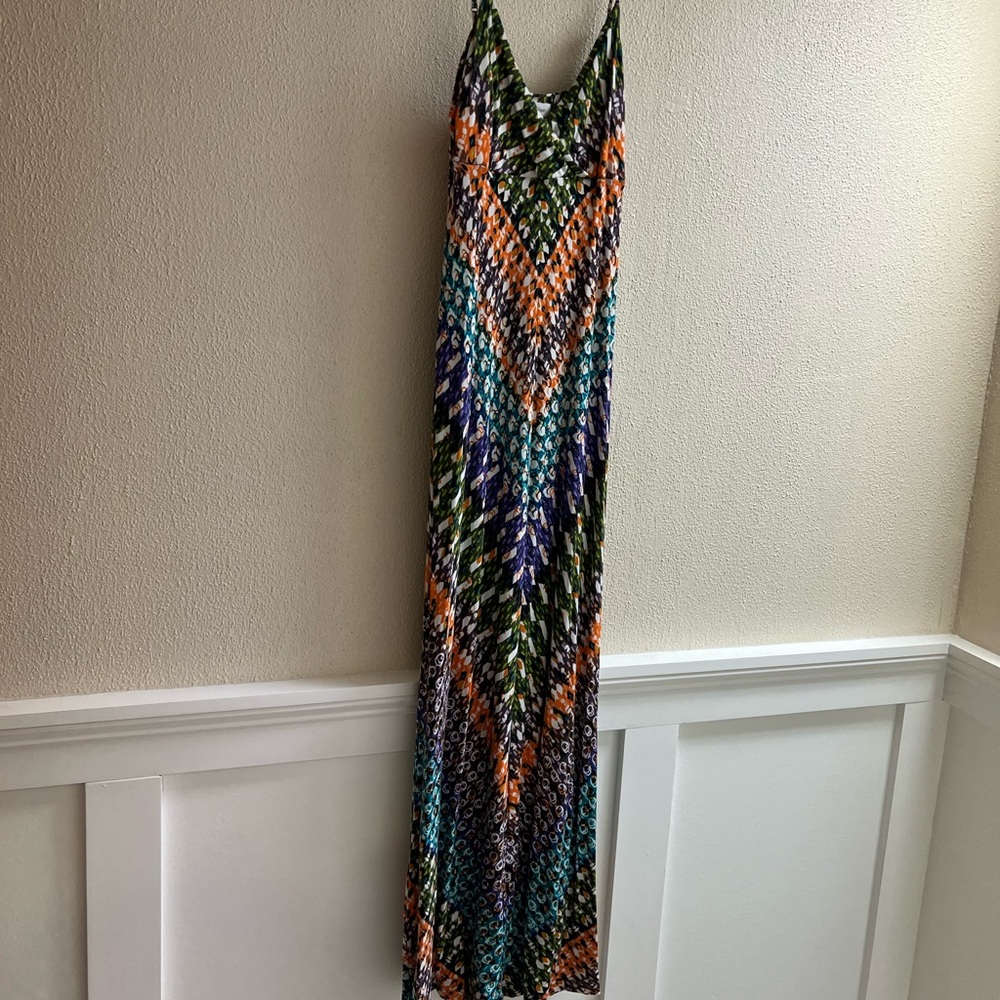 Calvin Klein Woman’s size 6 maxi multi bohemian dress with adjustable straps EUC